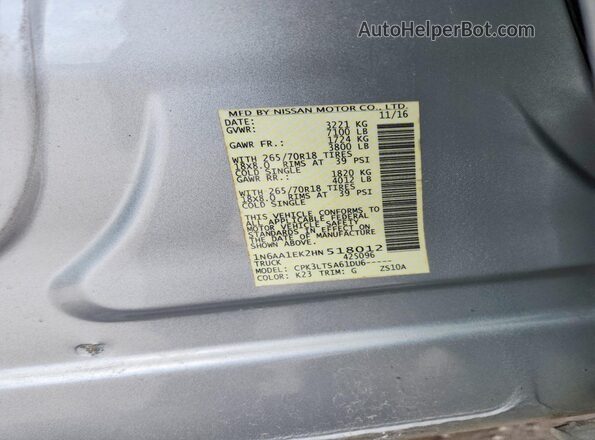 1N6AA1EK2HN518012 2017 NISSAN TITAN Silver 