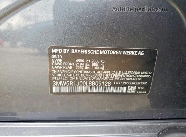 3MW5R1J00L8B09128 2020 BMW OTHER Угольный Вид наклейки с VIN-кодом