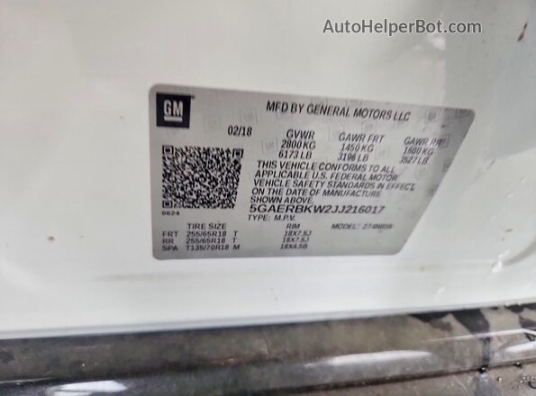 5GAERBKW2JJ216017 2018 BUICK ENCLAVE White Панорамний вид салону 360°