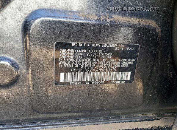 JF1VA2V64H9810675 2017 SUBARU WRX Black Vista de la etiqueta del VIN