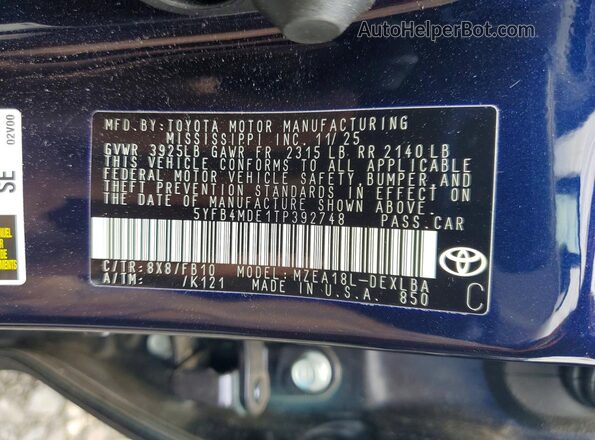 5YFB4MDE1TP392748 2026 TOYOTA COROLLA Blue 