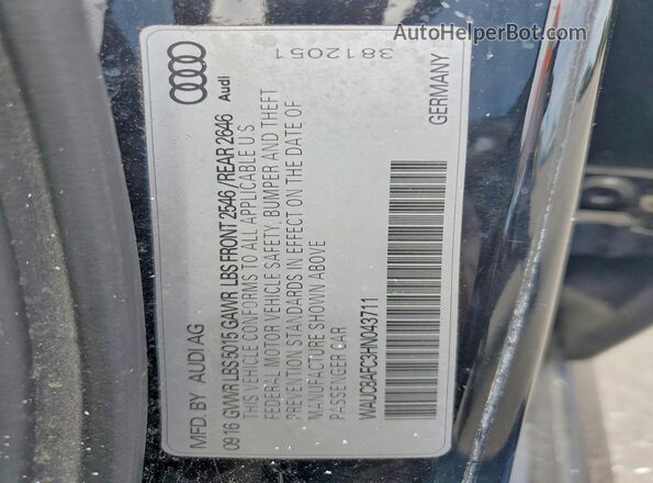 WAUC8AFC3HN043711 2017 AUDI A6 Black 