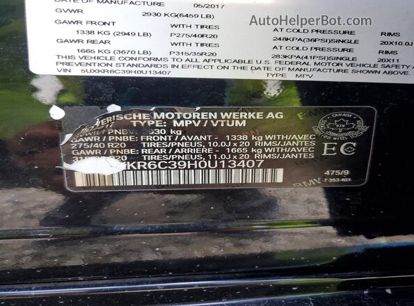 5UXKR6C39H0U13407 2017 BMW X5 Black 