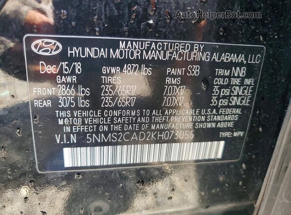 5NMS2CAD2KH073055 2019 HYUNDAI SANTA Black 