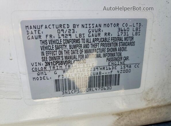 3N1CP5BV0RL470630 2024 NISSAN KICKS White 