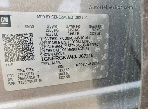 1GNERGKW4JJ267215 2018 CHEVROLET TRAVERSE Tan 