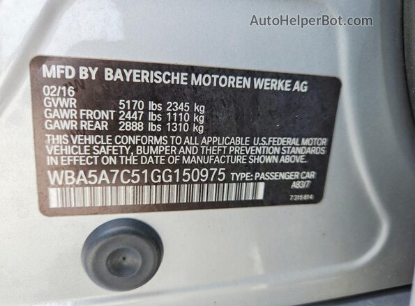WBA5A7C51GG150975 2016 BMW 5 SERIES Silver Widok naklejki z numerem VIN