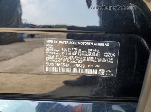 5UXCR6C54KLL36649 2019 BMW X5 Black VIN sticker view