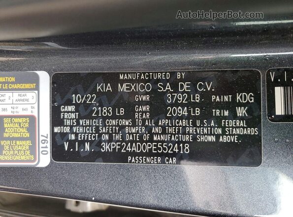 3KPF24AD0PE552418 2023 KIA FORTE Gray 
