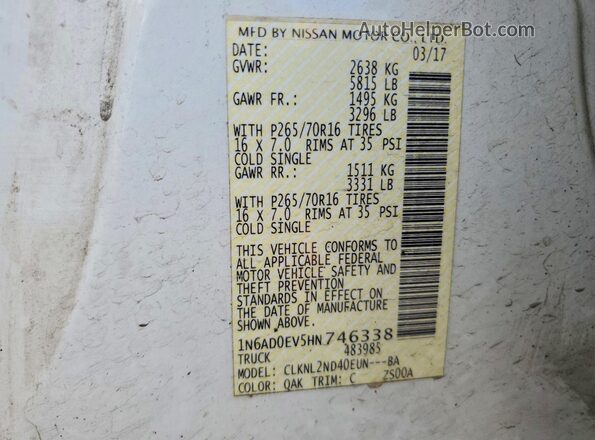 1N6AD0EV5HN746338 2017 NISSAN FRONTIER White 