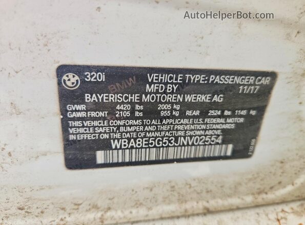 WBA8E5G53JNV02554 2018 BMW 3 SERIES White 360 interior view