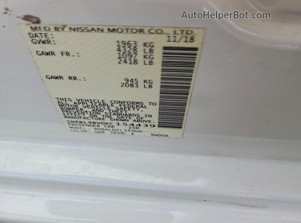 1N4BL4BV0KC154439 2019 NISSAN ALTIMA White 