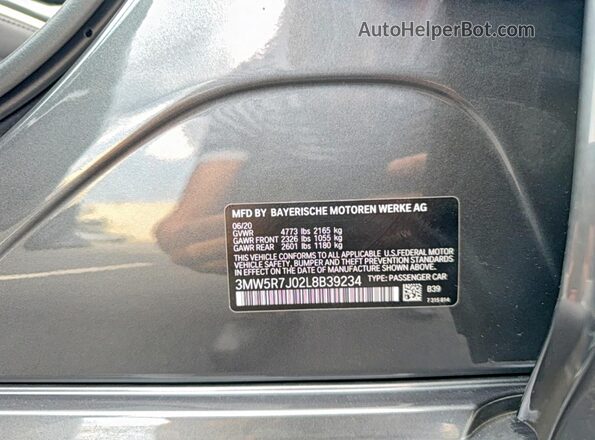 3MW5R7J02L8B39234 2020 BMW 3 SERIES Gray Widok wnętrza z tyłu