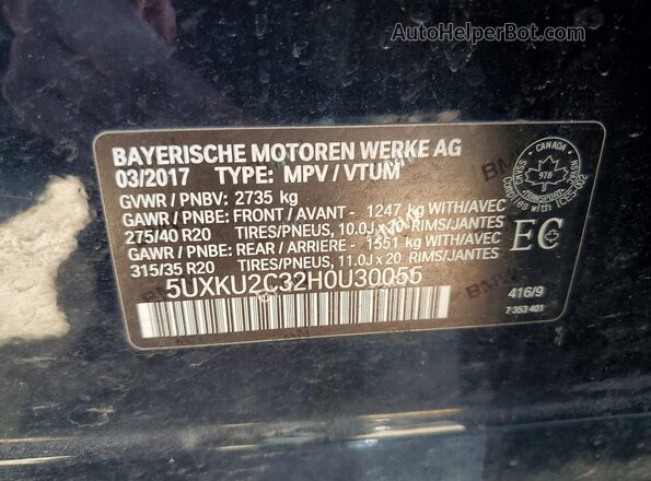 5UXKU2C32H0U30055 2017 BMW X6 Черный 