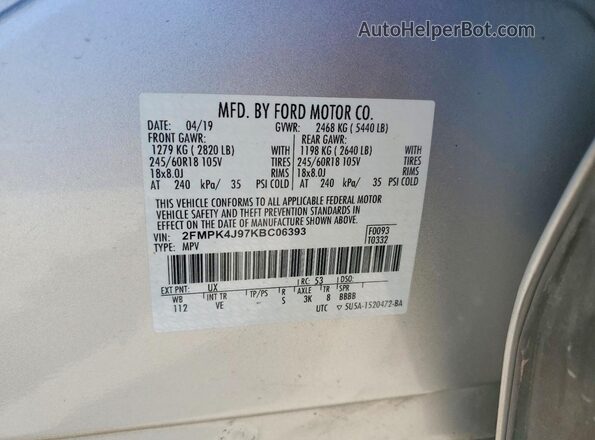 2FMPK4J97KBC06393 2019 FORD EDGE Silver 
