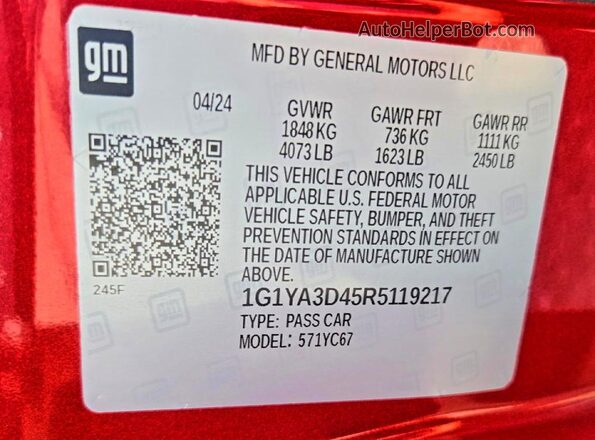 1G1YA3D45R5119217 2024 CHEVROLET CORVETTE Red უკანა სალონის ხედი