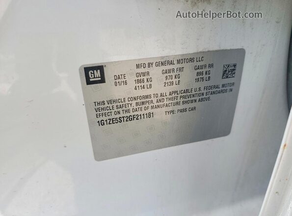 1G1ZE5ST2GF211181 2016 CHEVROLET MALIBU White 