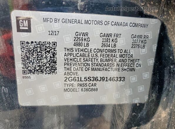 2G61L5S36J9146333 2018 CADILLAC XTS Black Vista de la etiqueta del VIN