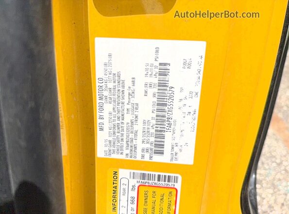 1FA6P8JZXG5520579 2016 FORD MUSTANG Yellow Вид задньої частини салону