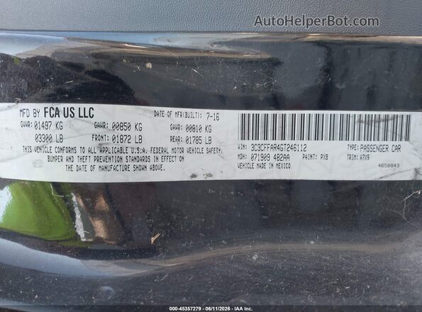 3C3CFFAR4GT246112 2016 FIAT 500 Black 