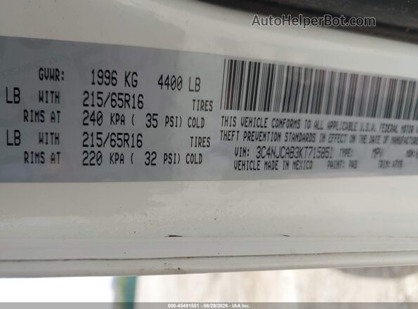 3C4NJCAB3KT715851 2019 JEEP COMPASS White ძრავის განყოფილების ხედი