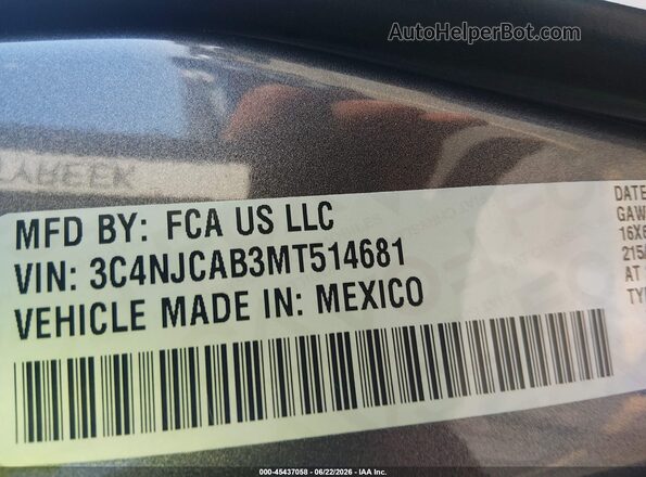 3C4NJCAB3MT514681 2021 JEEP COMPASS Gray Widok komory silnika