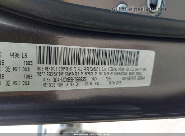 3C4NJCAB9HT668351 2017 JEEP NEW COMPASS Brown Vista del compartimento del motor
