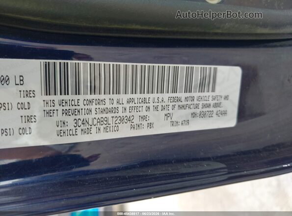 3C4NJCAB9LT230342 2020 JEEP COMPASS Dark Blue Вид підкапотного простору