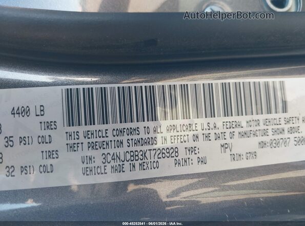 3C4NJCBB3KT726928 2019 JEEP COMPASS Gray Engine compartment view