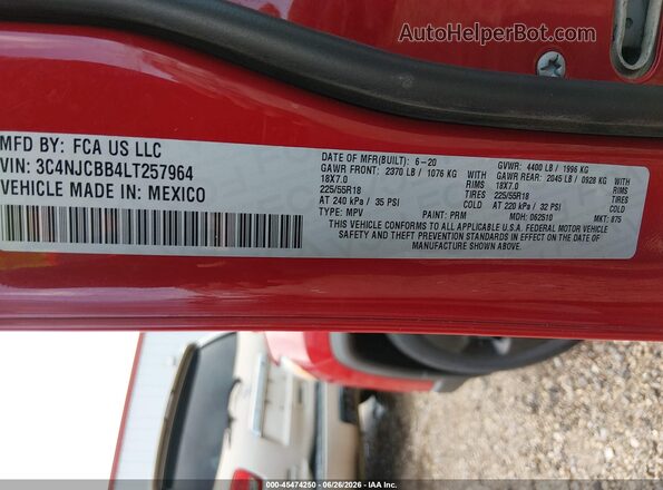 3C4NJCBB4LT257964 2020 JEEP COMPASS Red Շարժիչի բաժամունքի տեսք