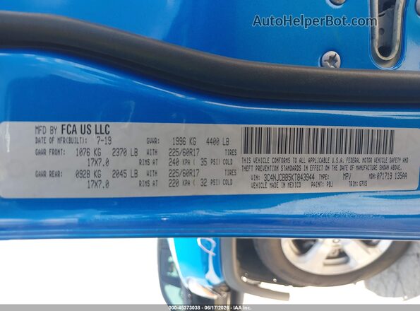 3C4NJCBB5KT843944 2019 JEEP COMPASS Blue Вид підкапотного простору