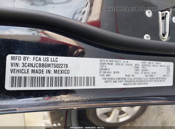 3C4NJCBB6MT502278 2021 JEEP COMPASS Black ძრავის განყოფილების ხედი