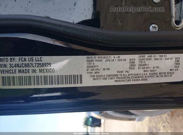 3C4NJCBB7LT258929 2020 JEEP COMPASS Черный Вид подкапотного пространства