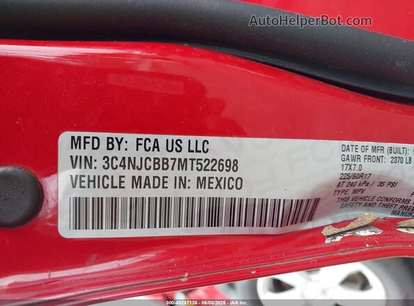 3C4NJCBB7MT522698 2021 JEEP COMPASS Red Շարժիչի բաժամունքի տեսք