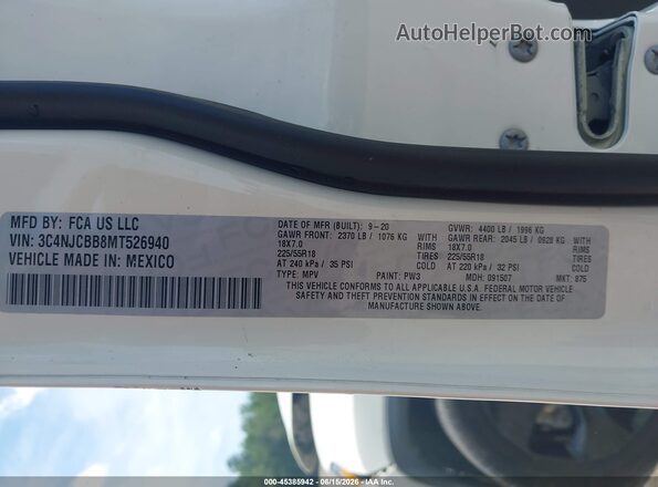 3C4NJCBB8MT526940 2021 JEEP COMPASS White Շարժիչի բաժամունքի տեսք
