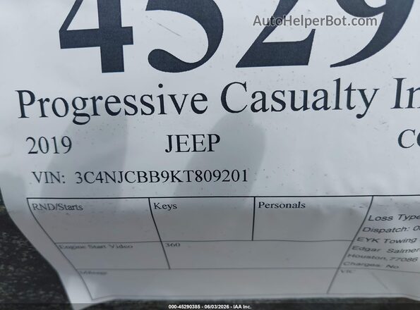 3C4NJCBB9KT809201 2019 JEEP COMPASS Black ძრავის განყოფილების ხედი