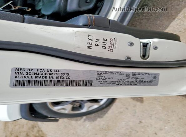 3C4NJCCB3MT538315 2021 JEEP COMPASS White Widok naklejki z numerem VIN