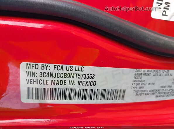3C4NJCCB9MT573568 2021 JEEP COMPASS Красный Вид подкапотного пространства