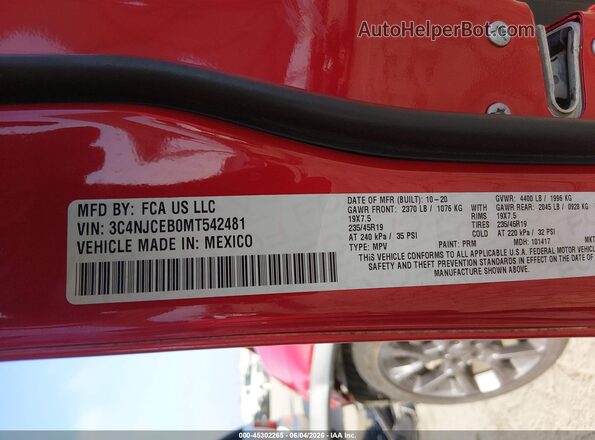 3C4NJCEB0MT542481 2021 JEEP COMPASS Red ძრავის განყოფილების ხედი