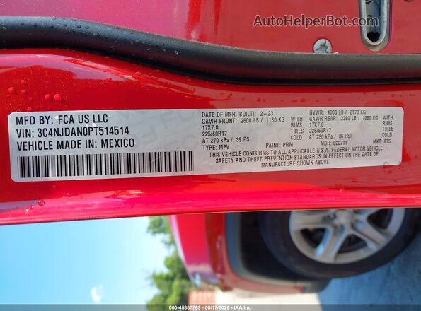 3C4NJDAN0PT514514 2023 JEEP COMPASS Red Vista del compartimento del motor