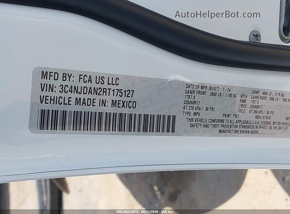 3C4NJDAN2RT175127 2024 JEEP COMPASS White Vista del compartimento del motor