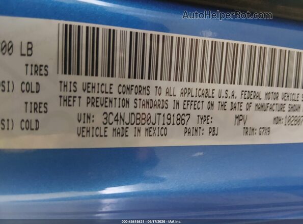 3C4NJDBB0JT191867 2018 JEEP COMPASS Blue Вид підкапотного простору