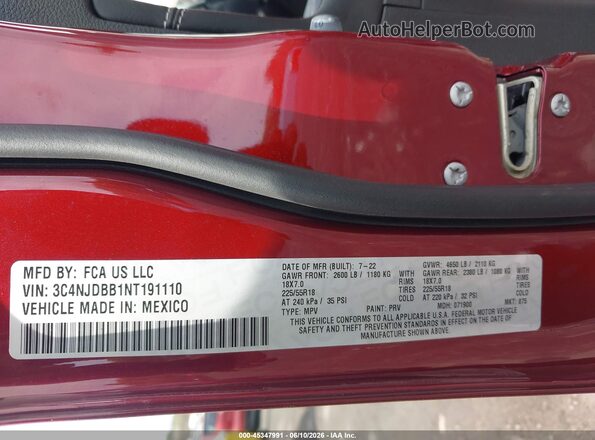3C4NJDBB1NT191110 2022 JEEP COMPASS Бордовый Вид подкапотного пространства