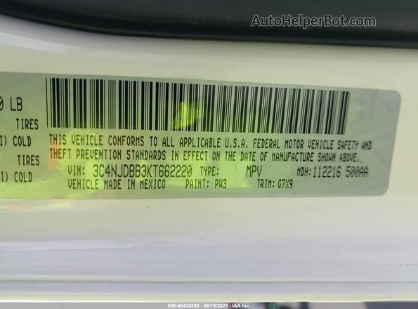 3C4NJDBB3KT662220 2019 JEEP COMPASS White Engine compartment view