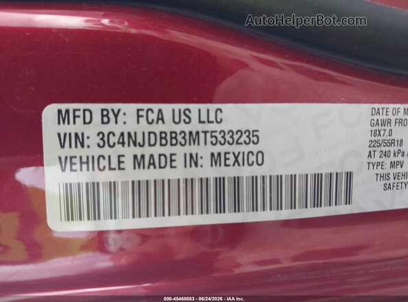 3C4NJDBB3MT533235 2021 JEEP COMPASS Red Շարժիչի բաժամունքի տեսք