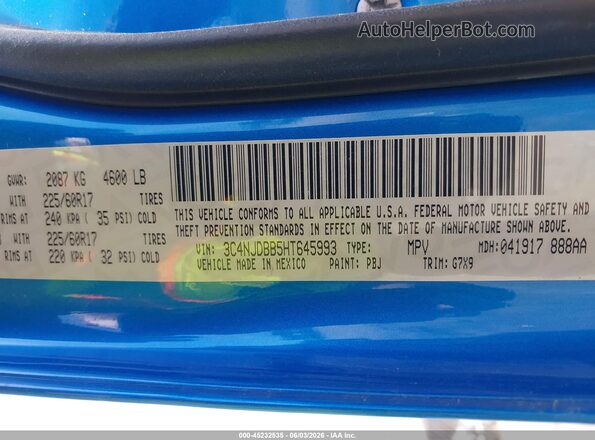 3C4NJDBB5HT645993 2017 JEEP NEW COMPASS Синий Вид подкапотного пространства