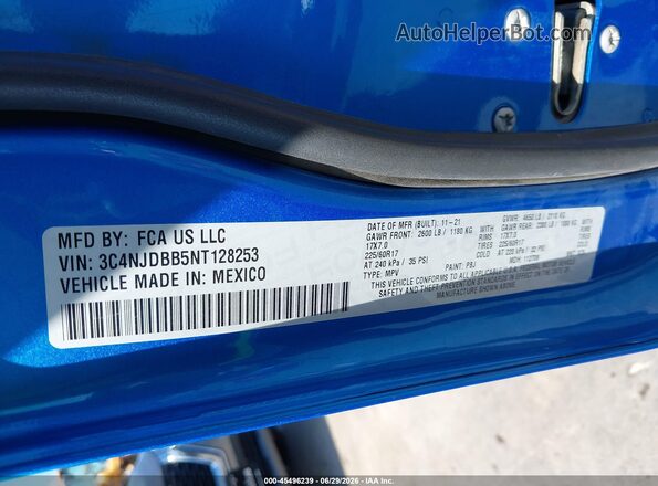 3C4NJDBB5NT128253 2022 JEEP COMPASS Blue Vista del compartimento del motor