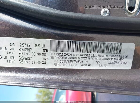 3C4NJDBB6KT800820 2019 JEEP COMPASS Серый Вид подкапотного пространства