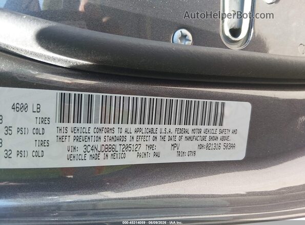 3C4NJDBB6LT205127 2020 JEEP COMPASS Gray Vista del compartimento del motor