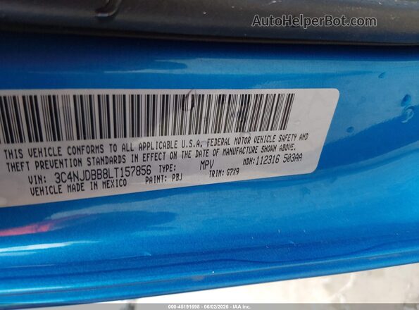 3C4NJDBB8LT157856 2020 JEEP COMPASS Blue Vista del compartimento del motor